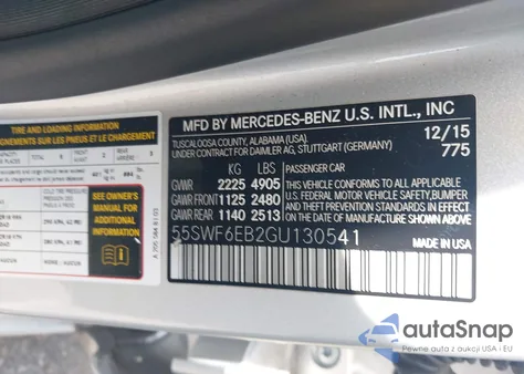 2016 Mercedes-Benz C 450 Amg 4Matic from USA, damaged, VIN 55SWF6EB2GU130541